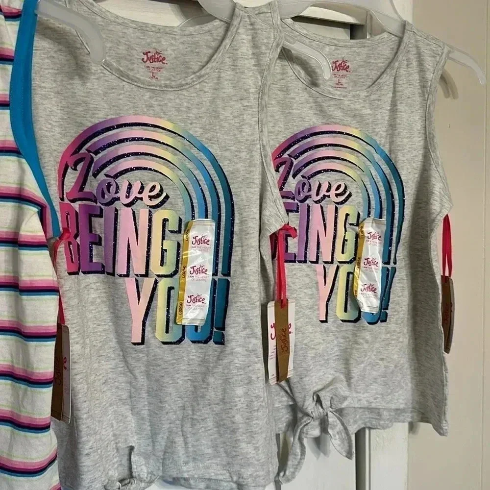NWT BUNDLE of 3 girls JUSTICE tank tops shirts (size large 12/14) front tie